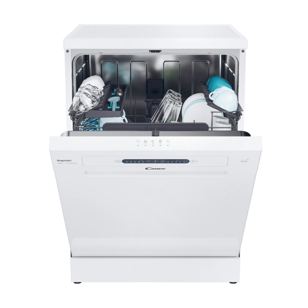 Lavastoviglie RICONDIZIONATA Libera Installazione Rapida 60 cm 14 coperti Classe E Connettività Controllo remoto avanzato e contenuti extra Bianca Candy CF 4E7L0W 32002368 - immagine 2